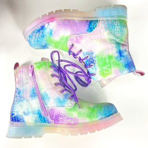 Girls Waterproof Side Zipper Combat Boots Big Kid Purple/Green Size 6